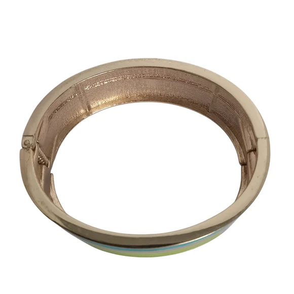 VINTAGE ENAMEL HINGED BANGLE BRACELET PLAID COLOR BLOCK DESIGN‎    GREEN & BLUE - Picture 8 of 8